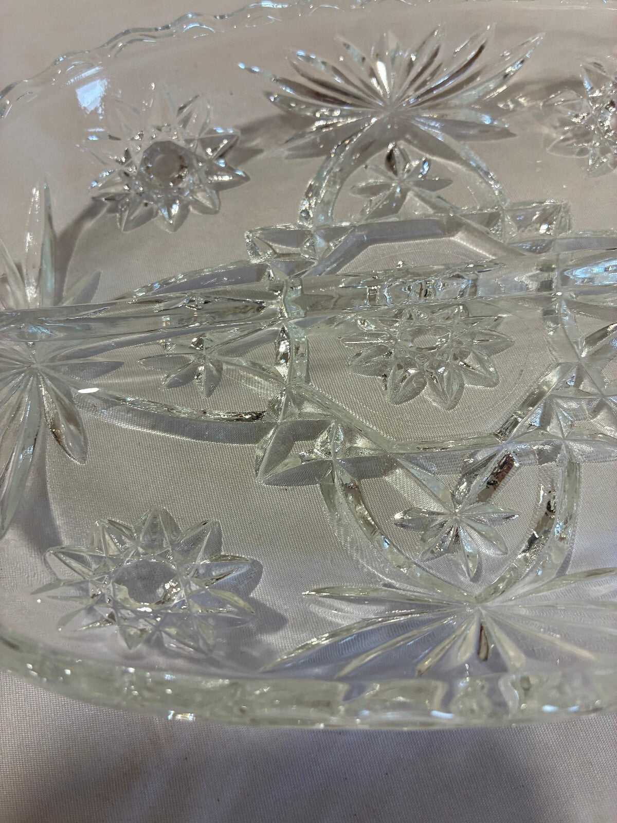 Vintage Anchor Hocking Star of David Oval Relish Dish,Pressed Glass Prescut Tray