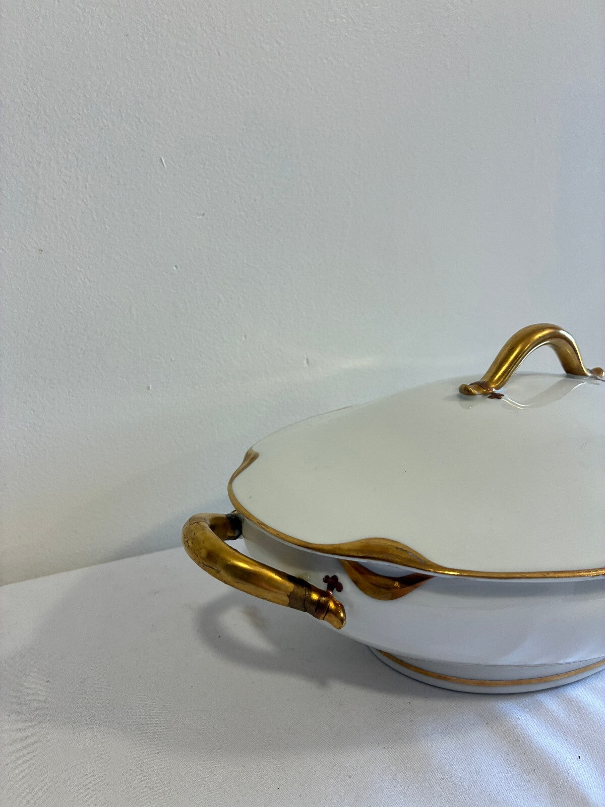 Antique Haviland Limoges Covered Vegetable Tureen, Gold Gilt Rim, France