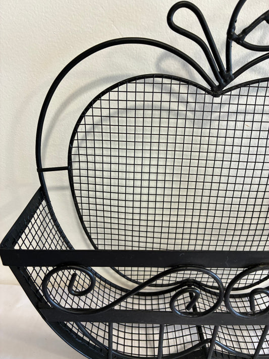 Vintage Black Metal Apple Wall Basket Fruit Basket Country Kitchen Wall Organizer Farmhouse Decor
