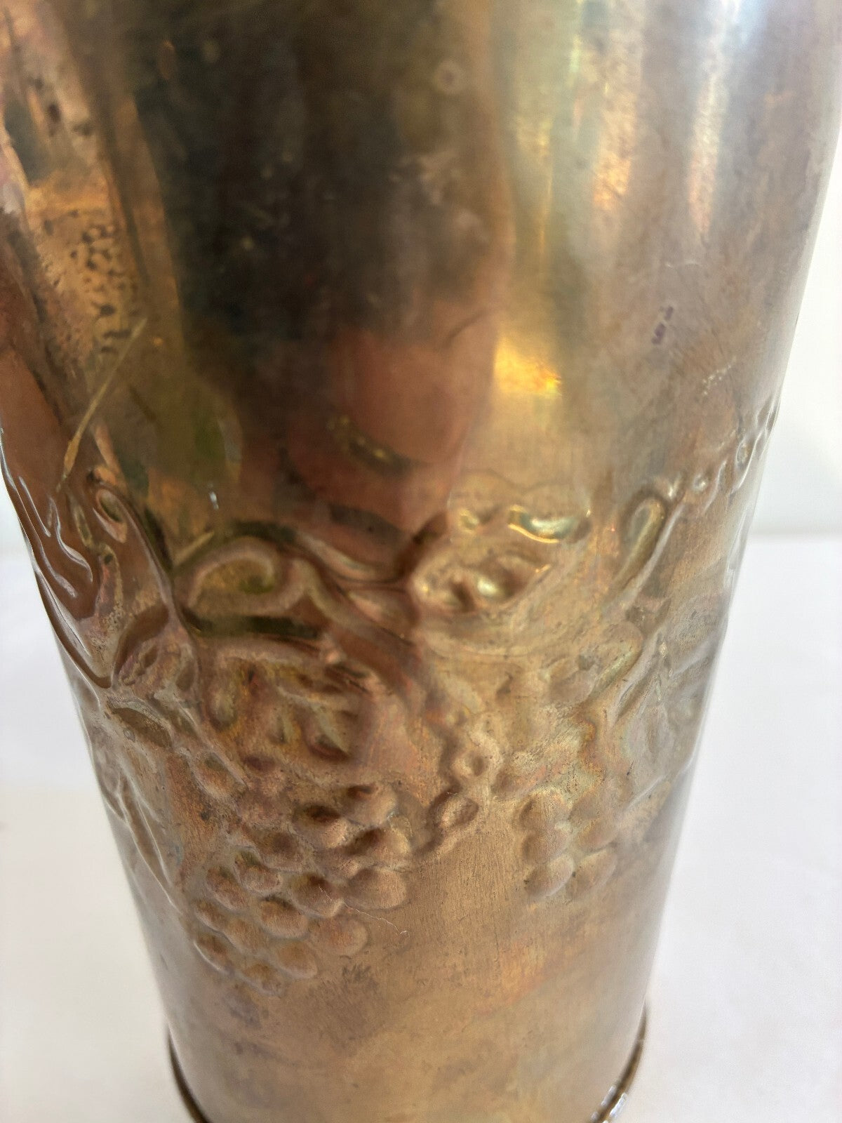 Vintage Hosley Solid Brass Grapevine Vase with Handles | Embossed Flower Bucket