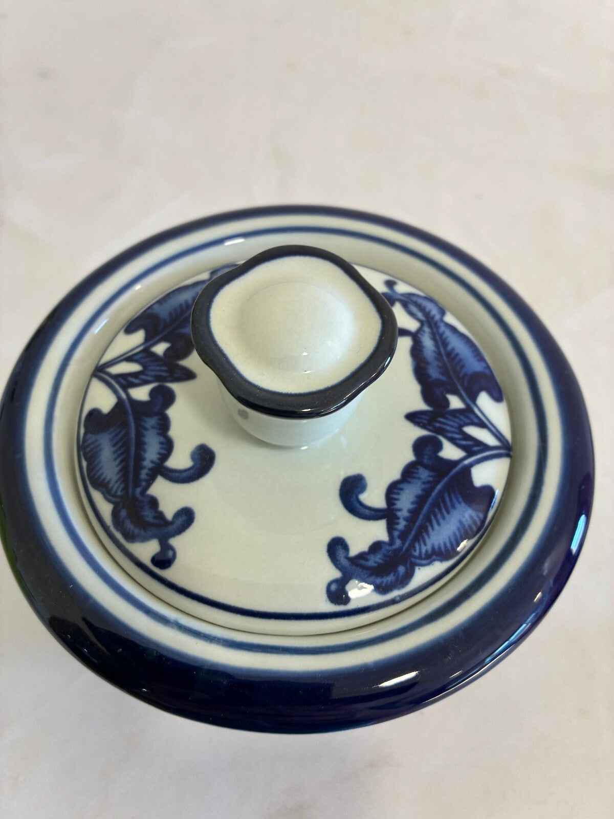 Vintage The Bombay Company Blue and White Lidded Dish, Chinoiserie Trinket Bowl