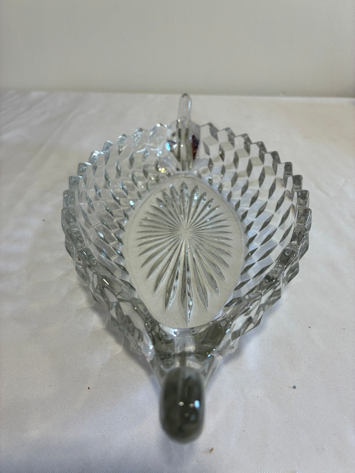 Vintage Fostoria American Crystal Boat Dish | Oval Diamond Cut Glass Relish Tray | Scroll Handle Bowl | Vintage Finds