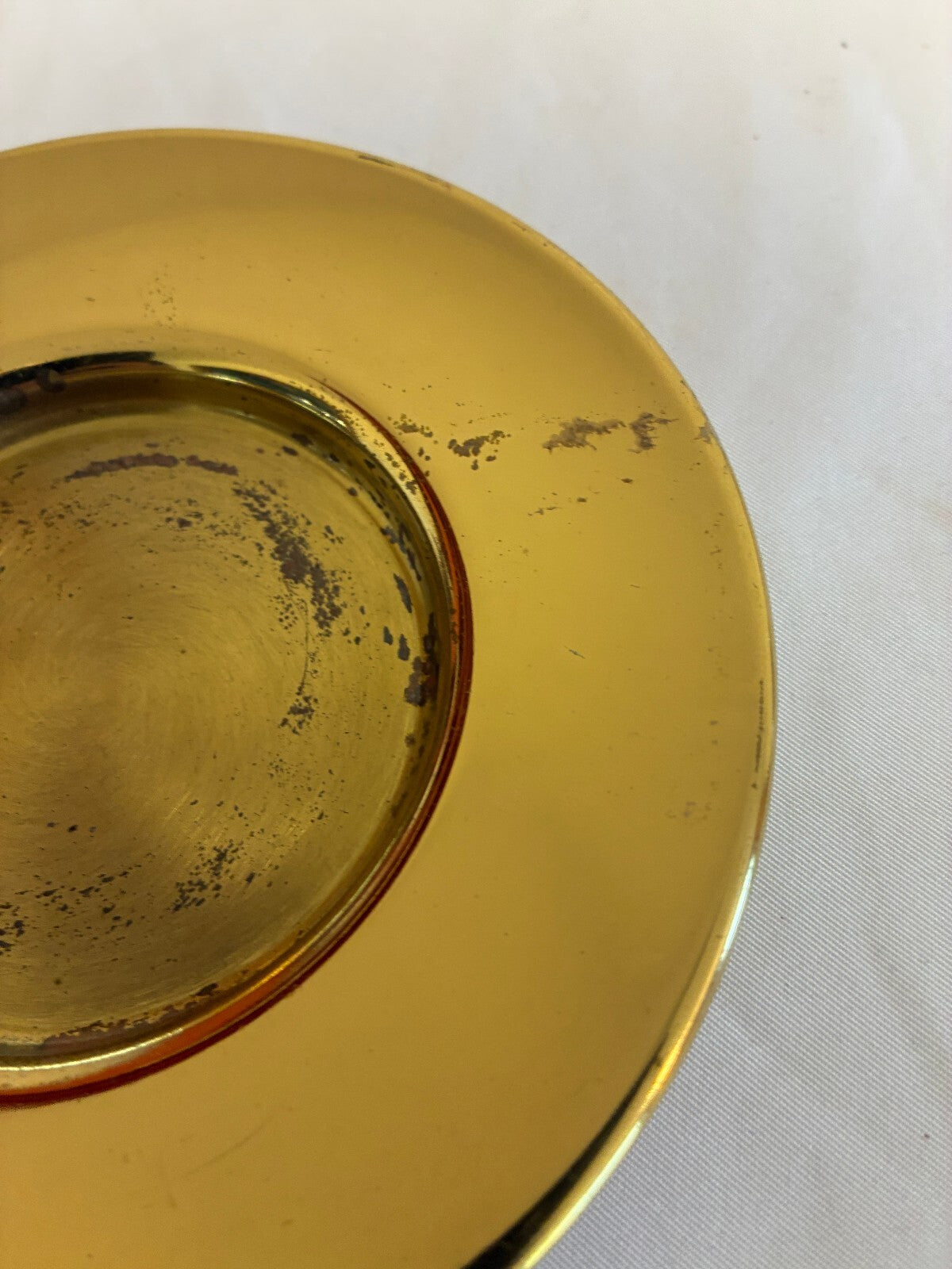 Vintage Solid Brass  Candle Holder Round Brass Trinket Dish Mid Century