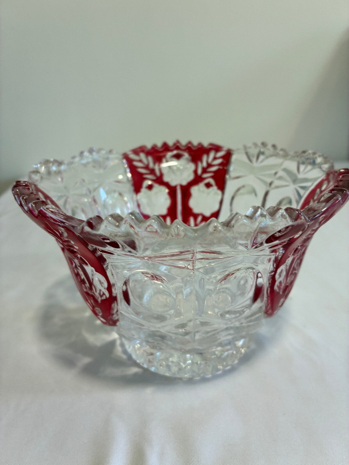 Vintage 5th Avenue Rosalina Red Cut Glass Bowl Ruby Flash