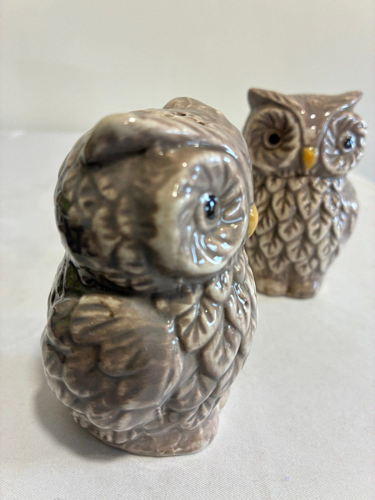 Vintage Ceramic Owl Salt and Pepper Shakers, Rustic Farmhouse