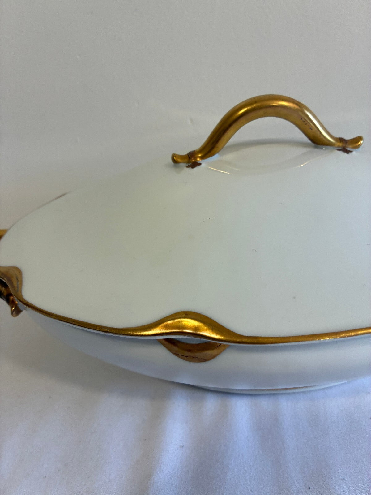 Antique Haviland Limoges Covered Vegetable Tureen, Gold Gilt Rim, France
