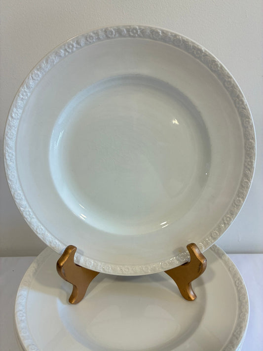 Vintage Wedgwood White English Ironstone Dinner Plates Set of 10, Embossed Edges