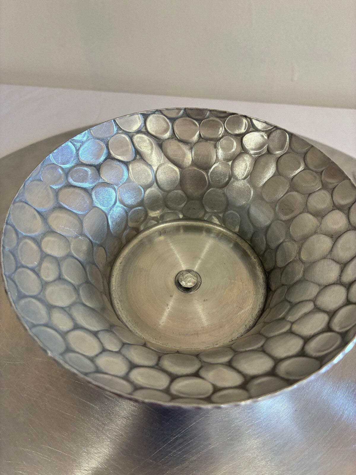 Vintage Everlast Aluminum Lazy Susan, Hand Wrought Pedestal Serving Tray, 15"