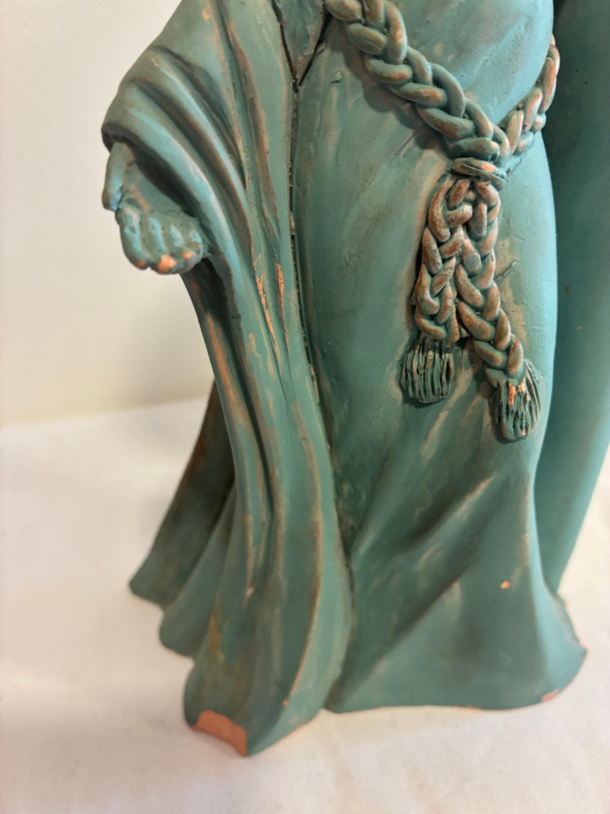 Vintage Terracotta Angel Candle Holder, Verdigris Patina Winged Figure Sculpture