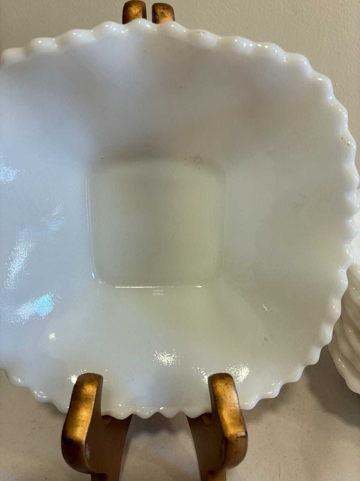 Vintage Milk Glass Ruffled Bowls Set of 8 | Quilted Diamond Pattern White Glass