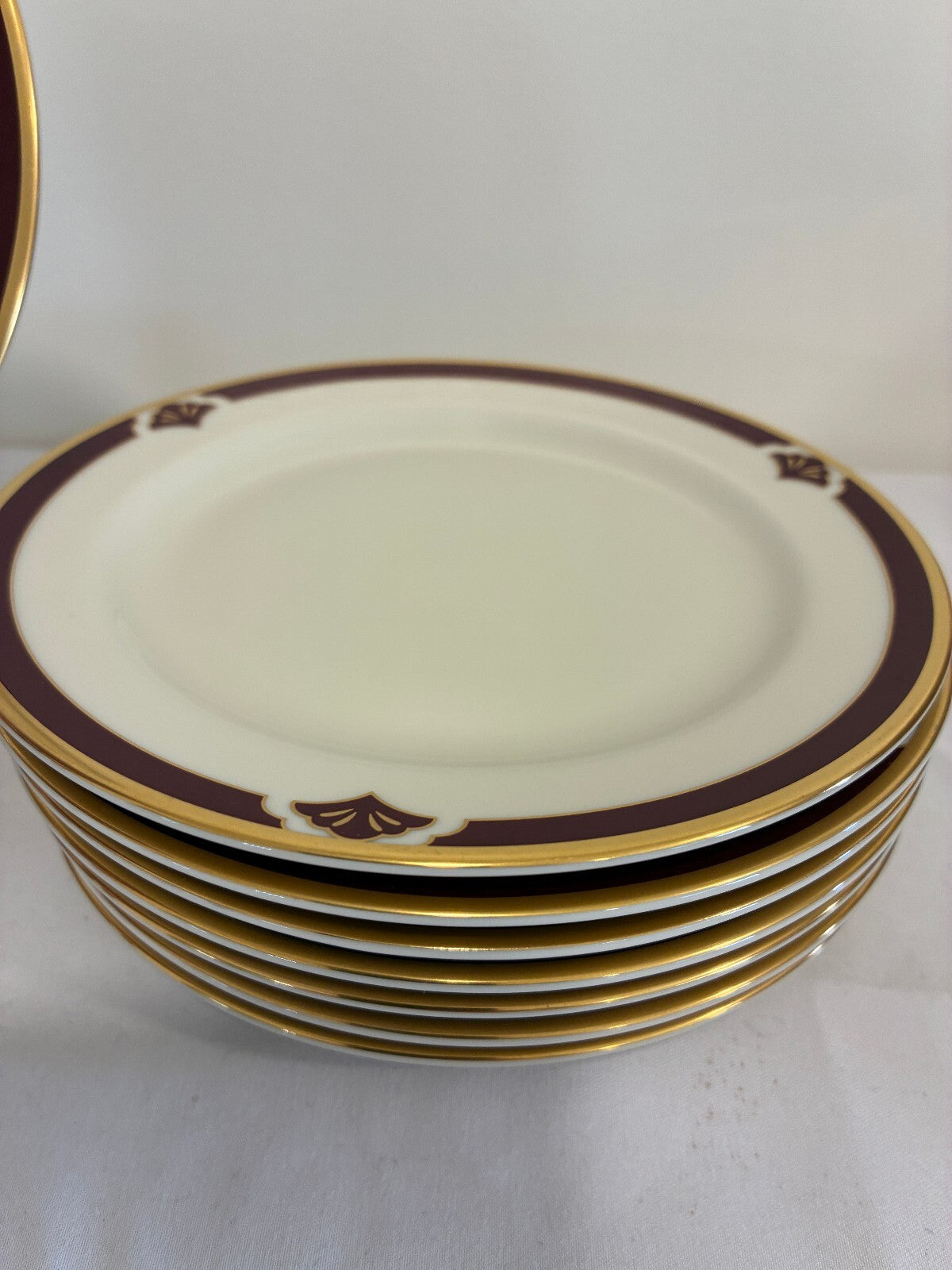 Vintage Pickard Fine China Bread Plates, Set of 8, Burgundy & Gold