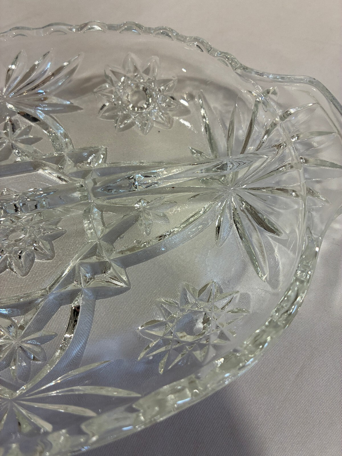 Vintage Anchor Hocking Star of David Oval Relish Dish,Pressed Glass Prescut Tray