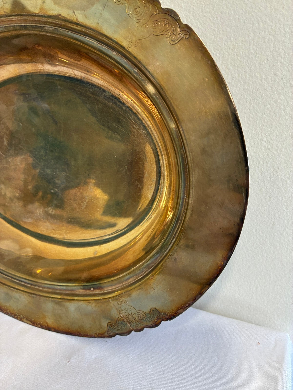 Vintage Silverplate Oval Serving Bowl Ornate Scalloped Tray