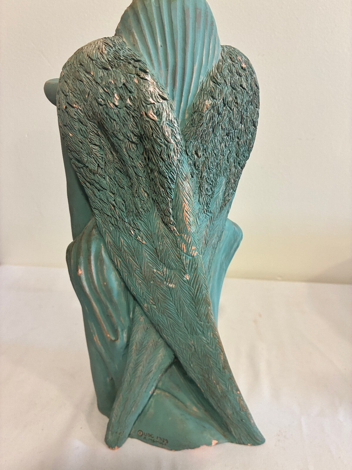 Vintage Terracotta Angel Candle Holder, Verdigris Patina Winged Figure Sculpture