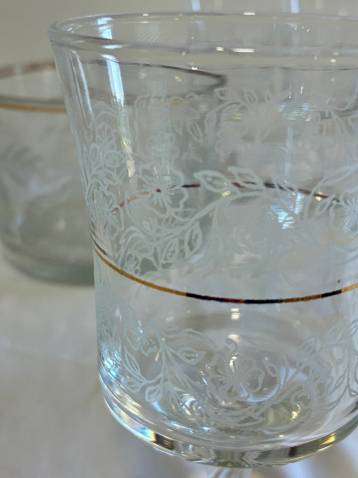 Vintage Bartlett Collins Etched Grape Glass Set 8 Goblets and Ice Bucket