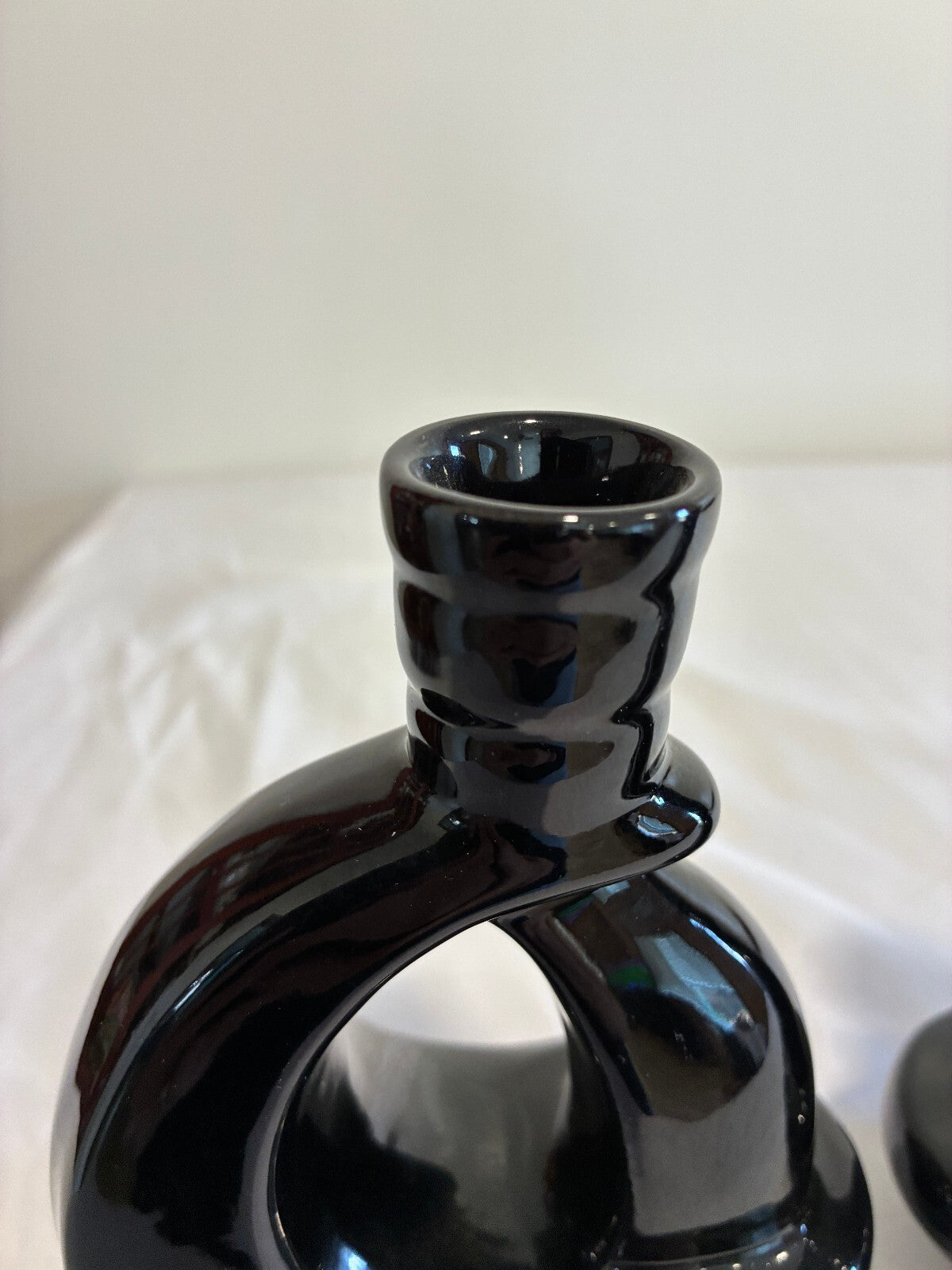 Vintage Frankoma Black Ceramic Vase Pair Modern Loop Design