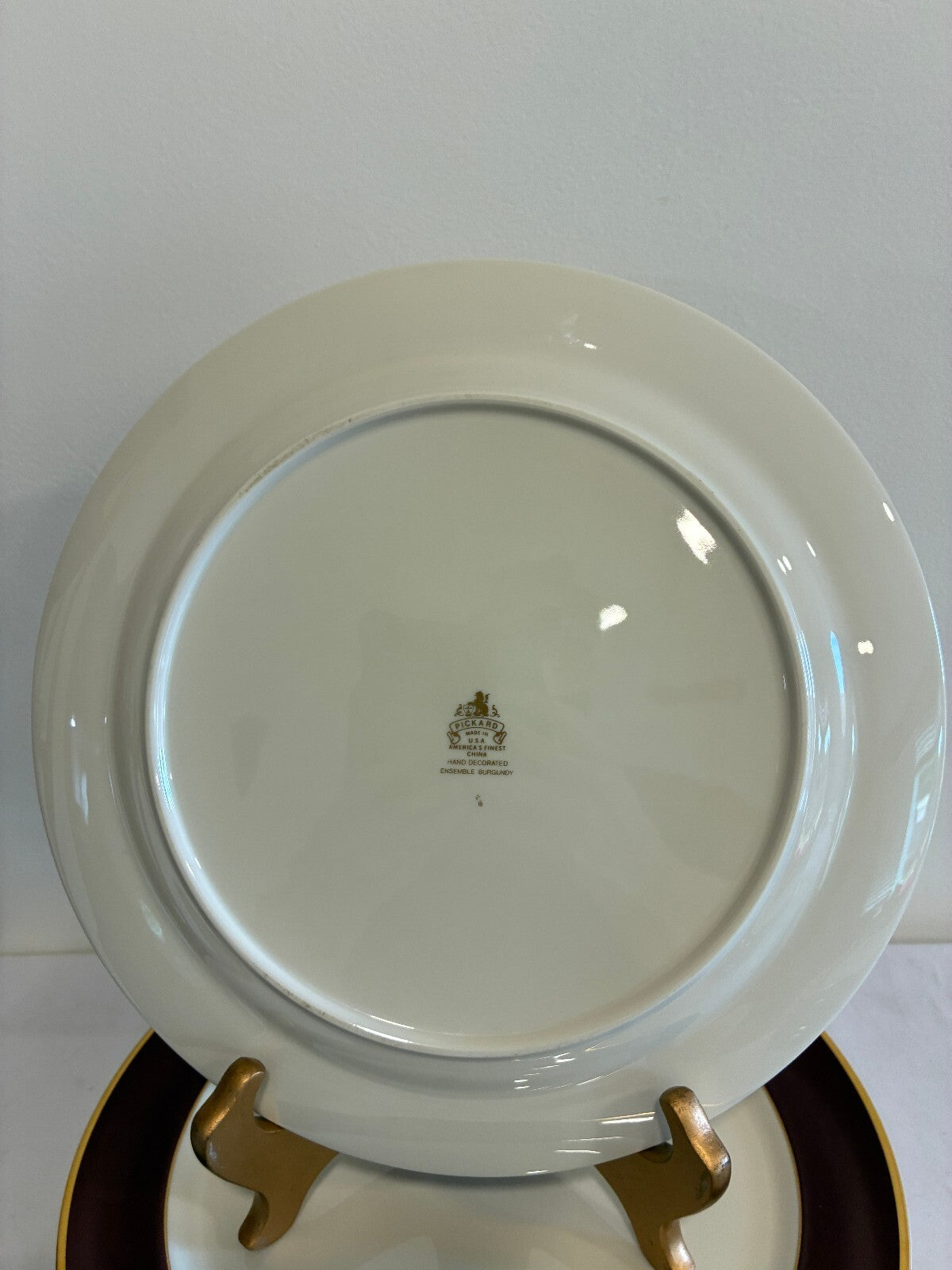 Vintage Pickard Fine China Dinner Plates, Set of 8, Burgundy & Gold