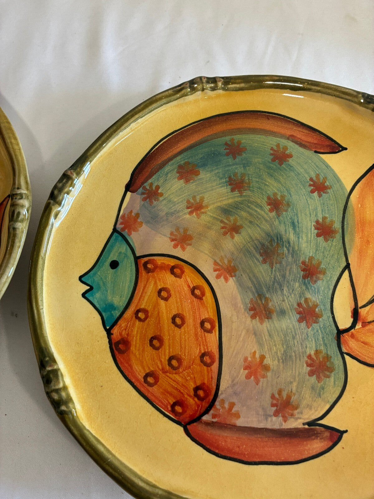 Vintage Italica Ars Italy Fish Plates Set Hand Painted Ceramic Tropical Fish
