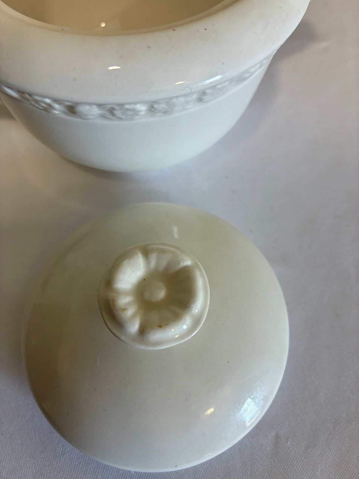Vintage Wedgwood Embossed Floral Covered Sugar Bowl, English Ironstone