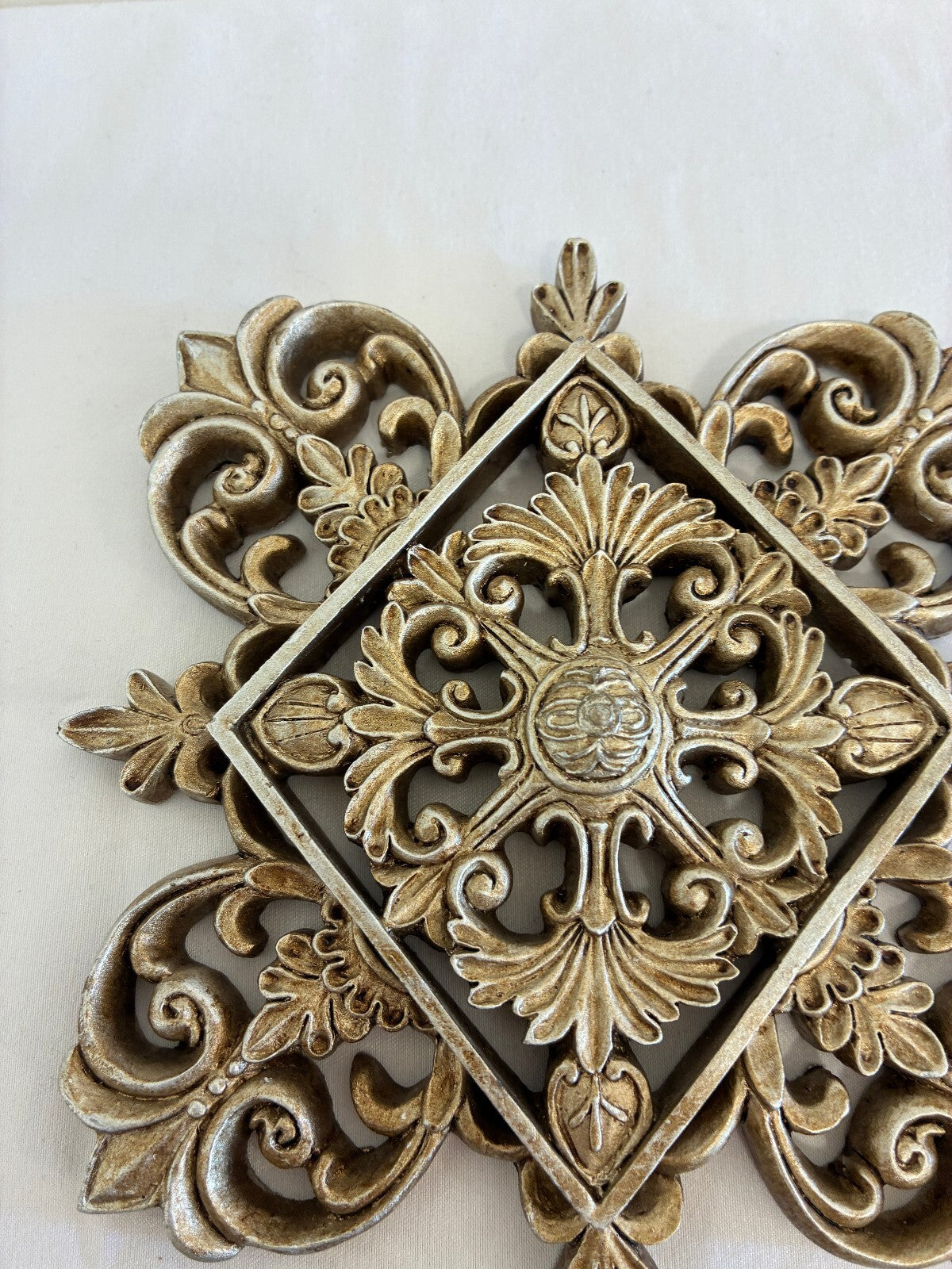 Silver Gilt Painted Wood Medallions Wall Plaques, Set of 3, Hollywood Regency
