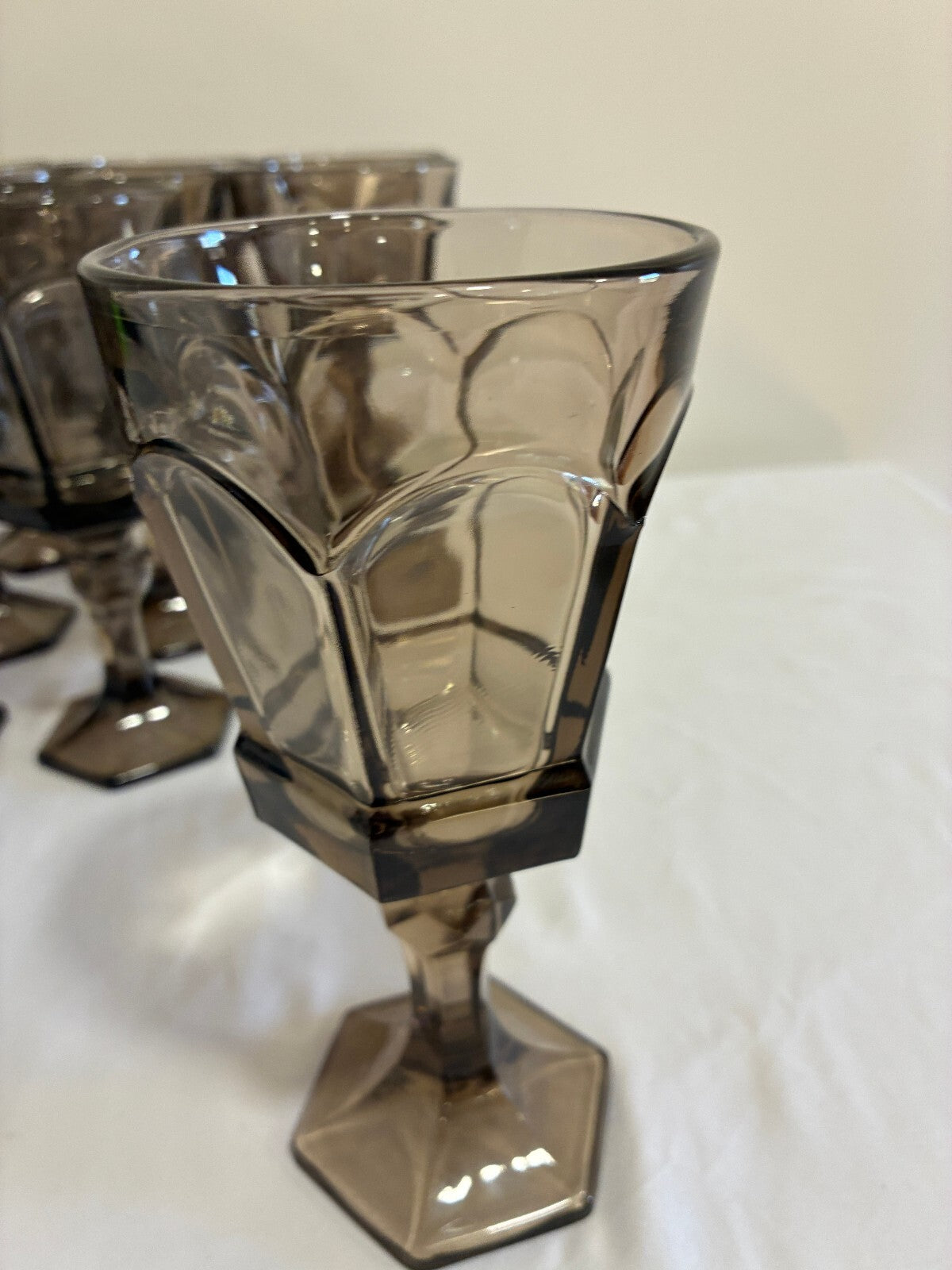 Vintage Fostoria Smoke Glass Goblets Set of 12, Midcentury Barware