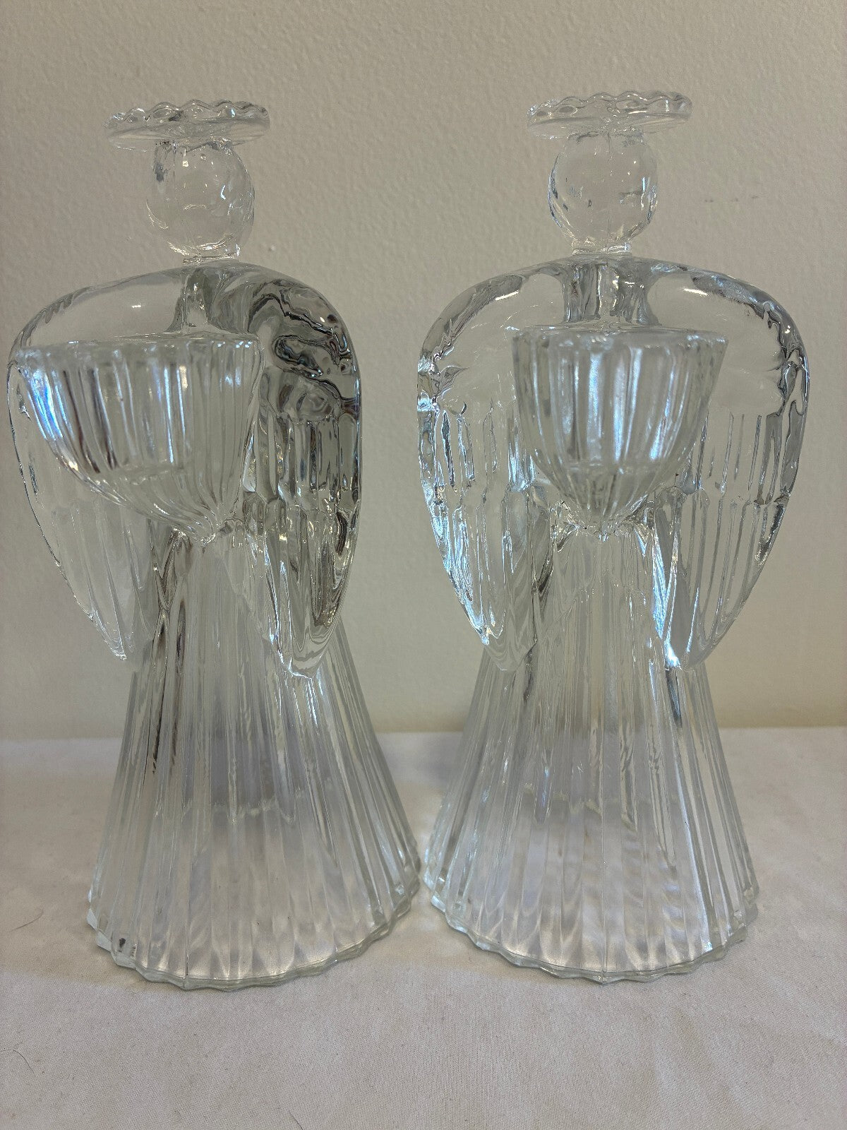 Vintage Mikasa Crystal Angel Candle Holders Pair, Praying Angel Figurines