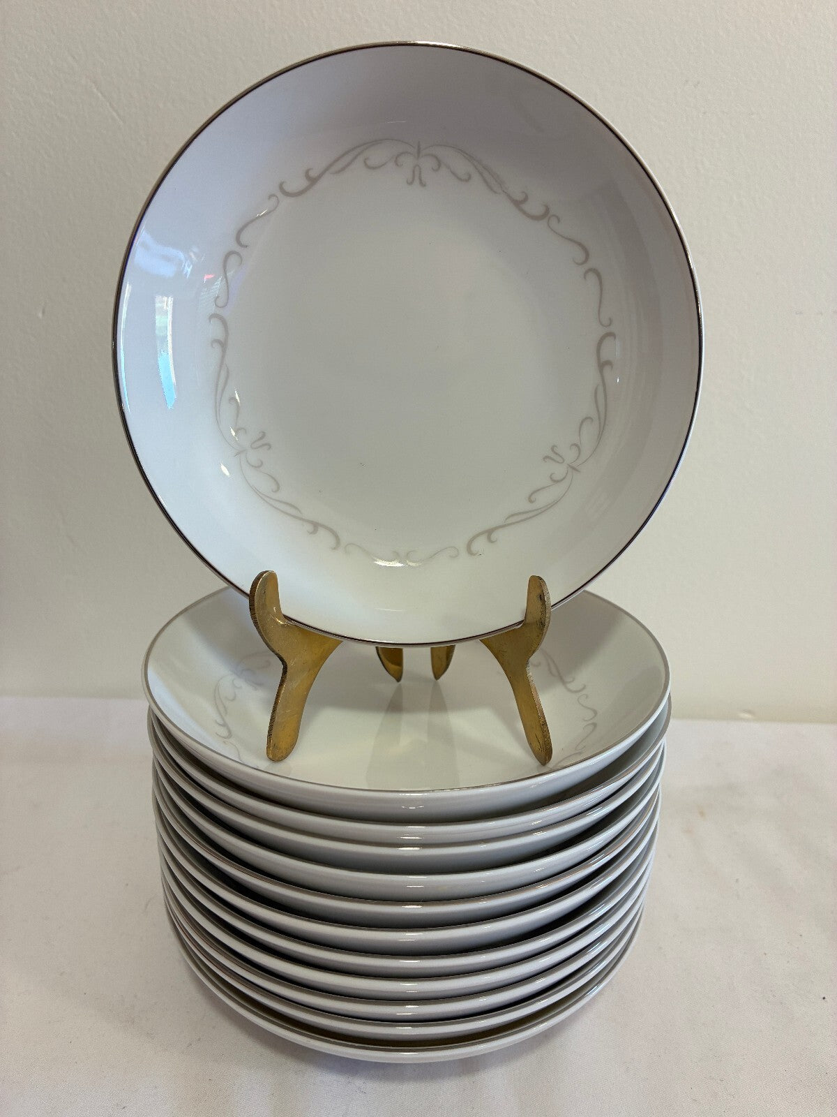 Vintage Kimberly Fine China "Trianon" Bowls Set of 12 | Platinum Scroll Rim