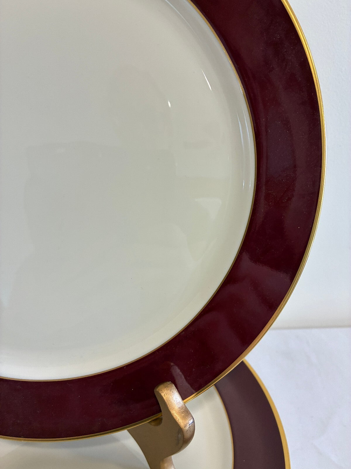 Vintage Pickard Fine China Dinner Plates, Set of 8, Burgundy & Gold