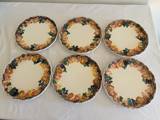 Vintage Lefton Majolica Style Fruit Border Plates, Set of 6 | Japan