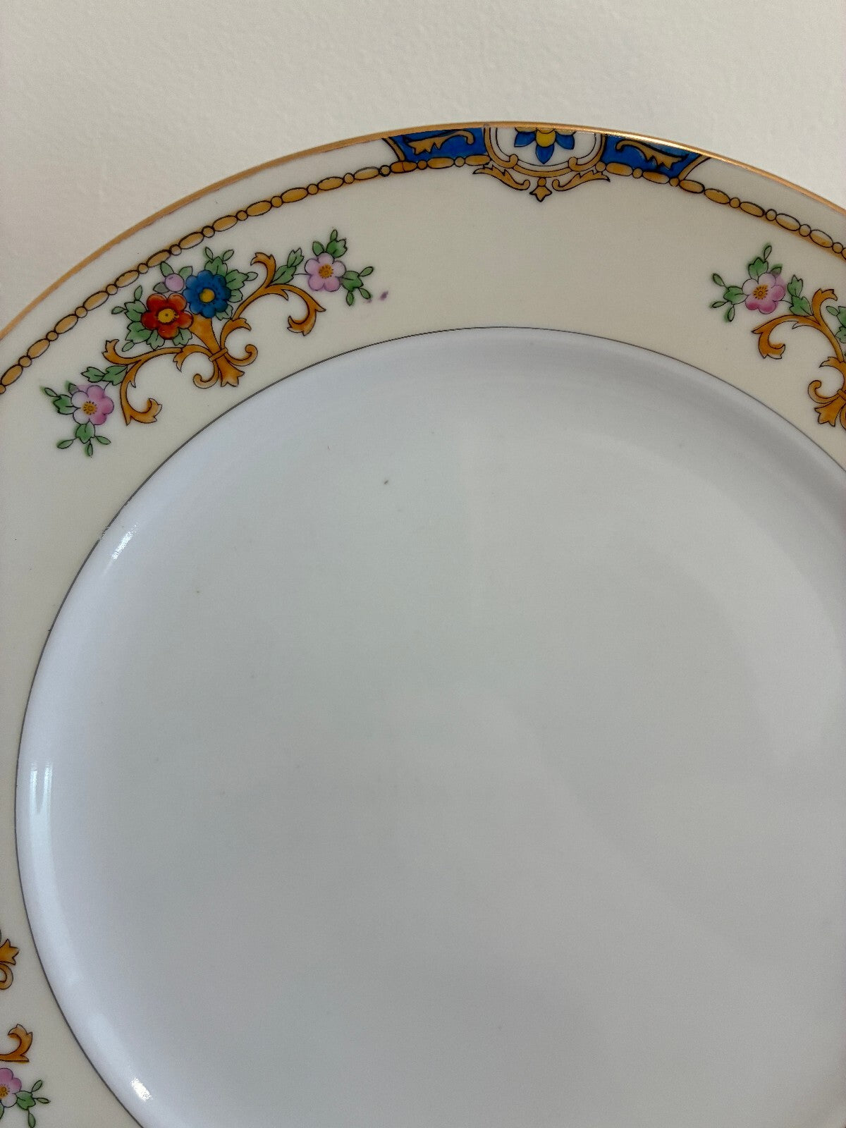 Vintage Meito Warren Dinner Plates, Set of 7, Floral China, Blue and Gold Border