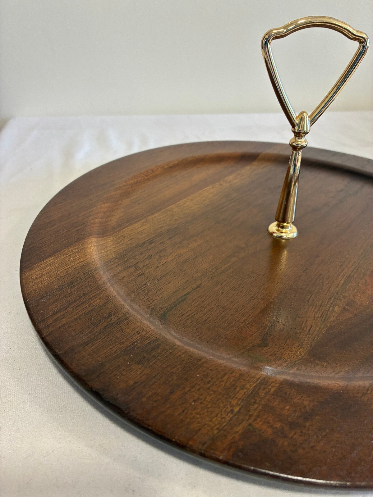 Vintage Ozark Walnutware Walnut Lazy Susan Tray 12.25" Brass Handle MCM USA