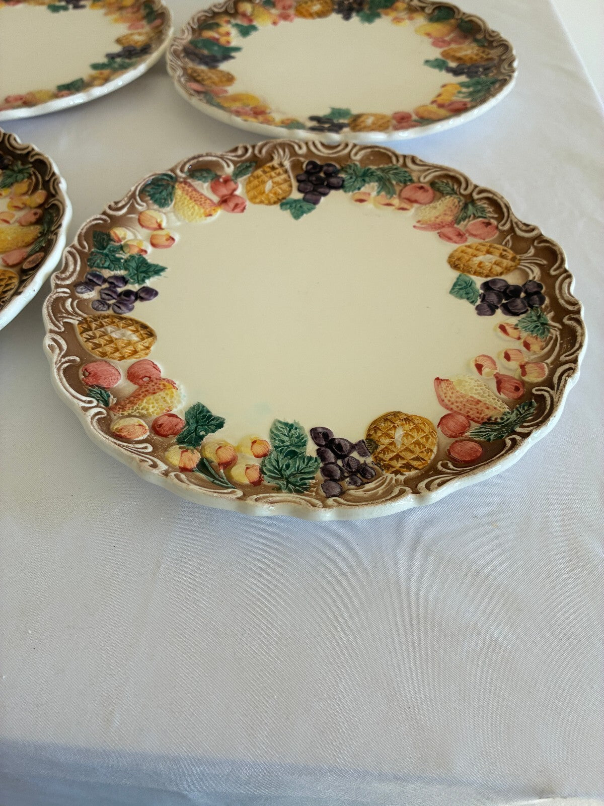 Vintage Lefton Majolica Style Fruit Border Plates, Set of 6 | Japan