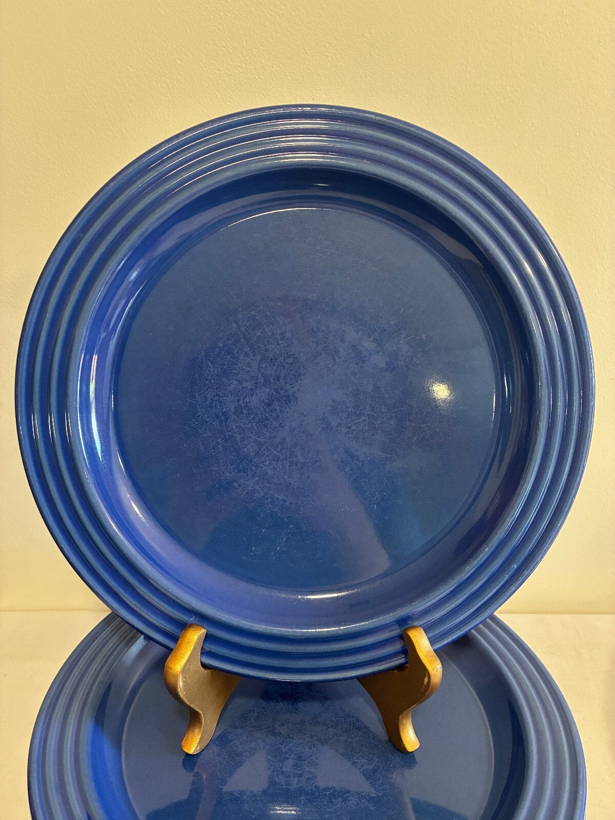 Vintage Emile Henry Cobalt Blue Dinner Plates Set of 8, French Ceramic Plates