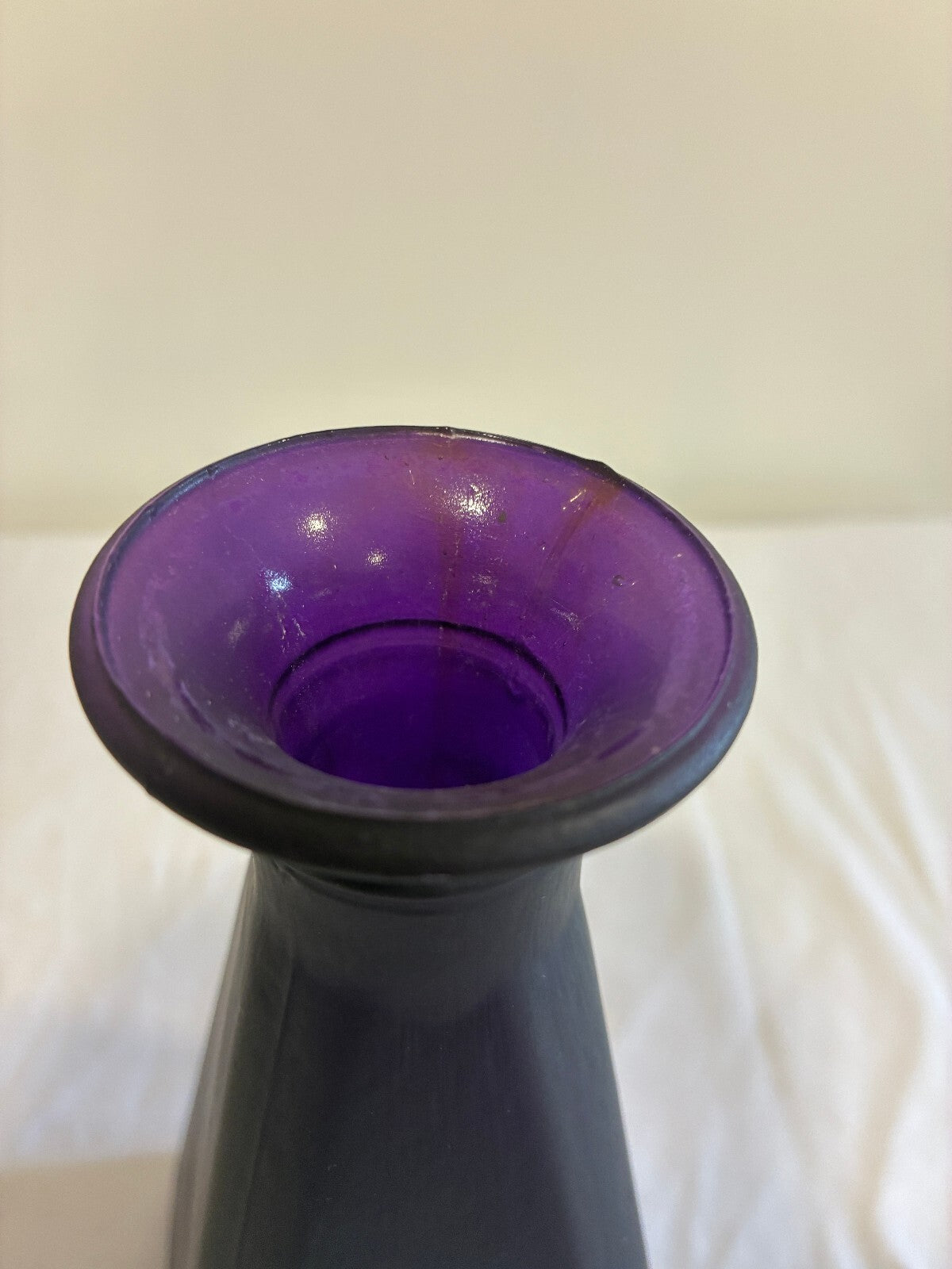 Vintage Amethyst Glass Pyramid Shaped Decanter With Stopper
