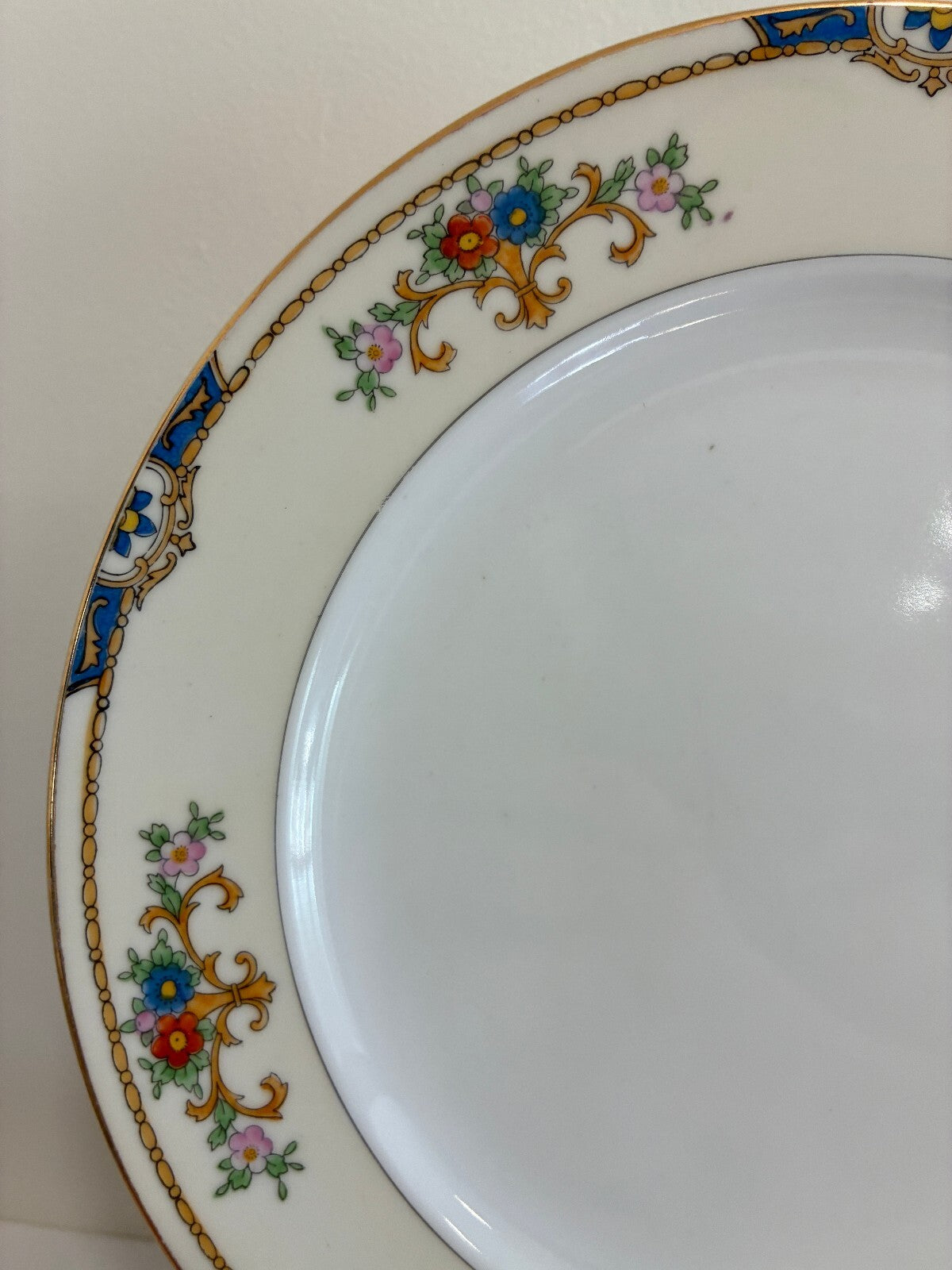 Vintage Meito Warren Dinner Plates, Set of 7, Floral China, Blue and Gold Border