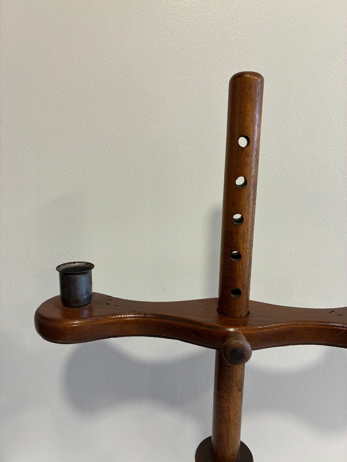 Vintage Wooden Adjustable Height Double Candlestick Holder | Rustic Turned Wood