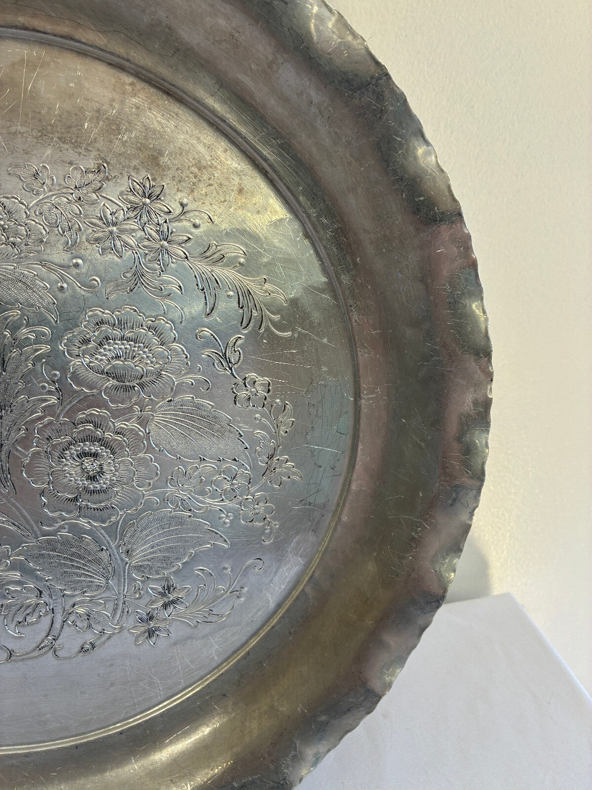 Vintage Federal Silver Co Aluminum 13.1" Round Floral Engraved Serving Tray