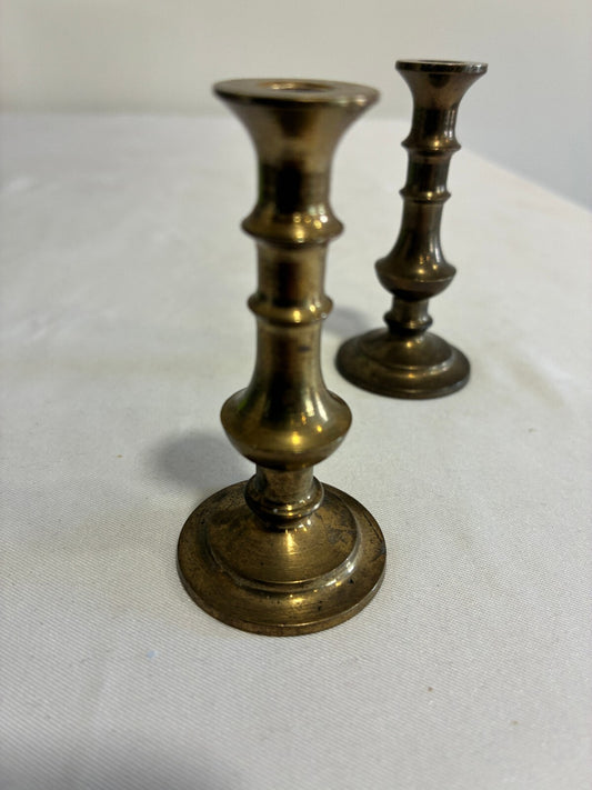 Vintage Pair of Small Brass Candlesticks, Mini Brass Candle Holders