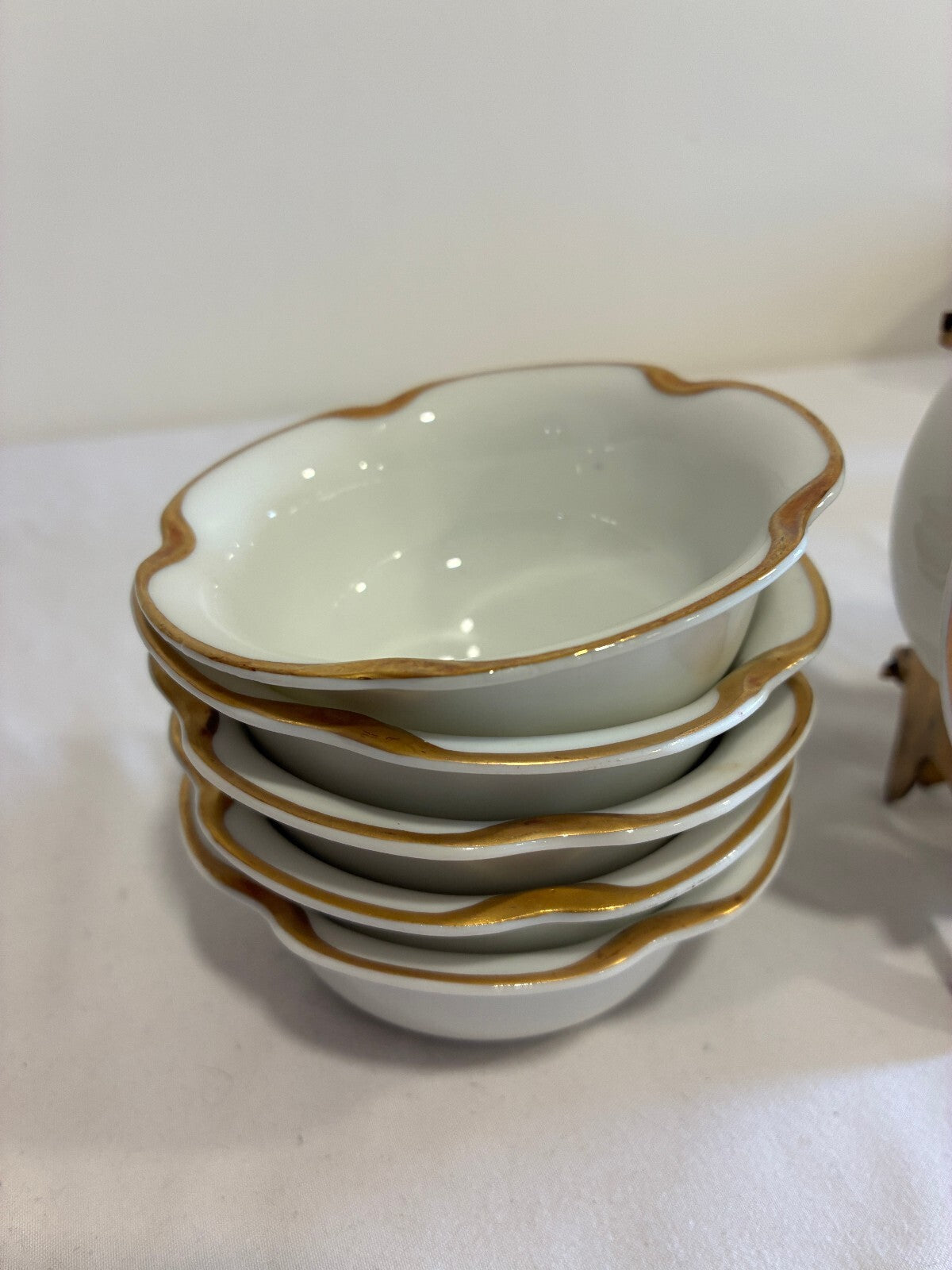 Antique Haviland Limoges Gold Rim Bowls Set of 11, French Porcelain Sauce Dishes