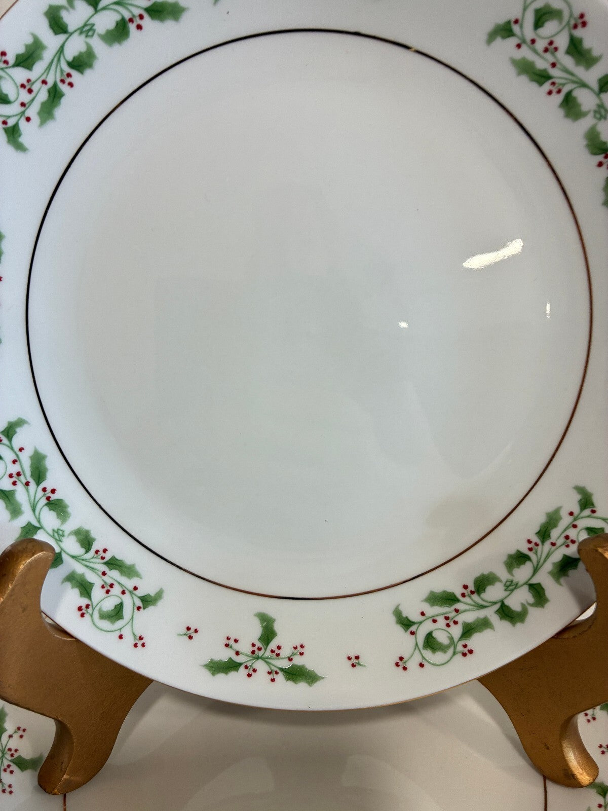 Vintage Holly Berry Christmas Dessert Plates With Gold Trim, Set of 6