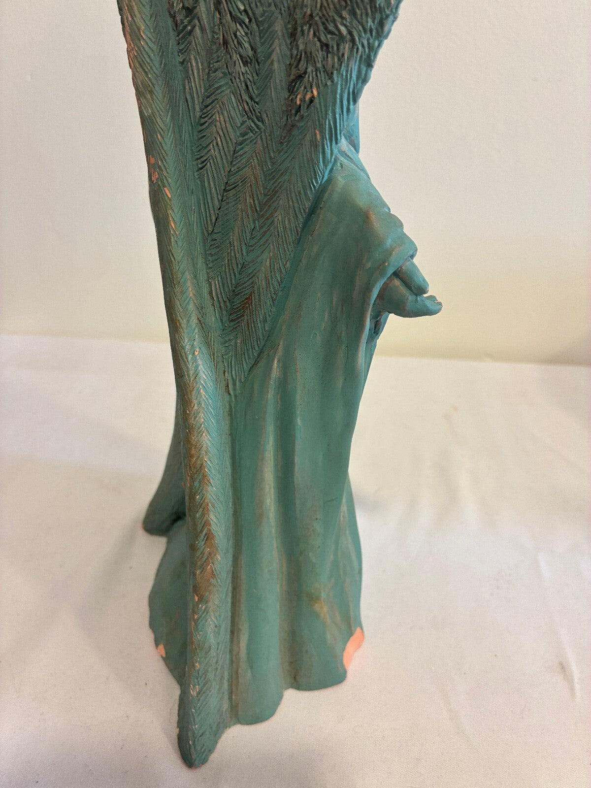 Vintage Terracotta Angel Candle Holder, Verdigris Patina Winged Figure Sculpture