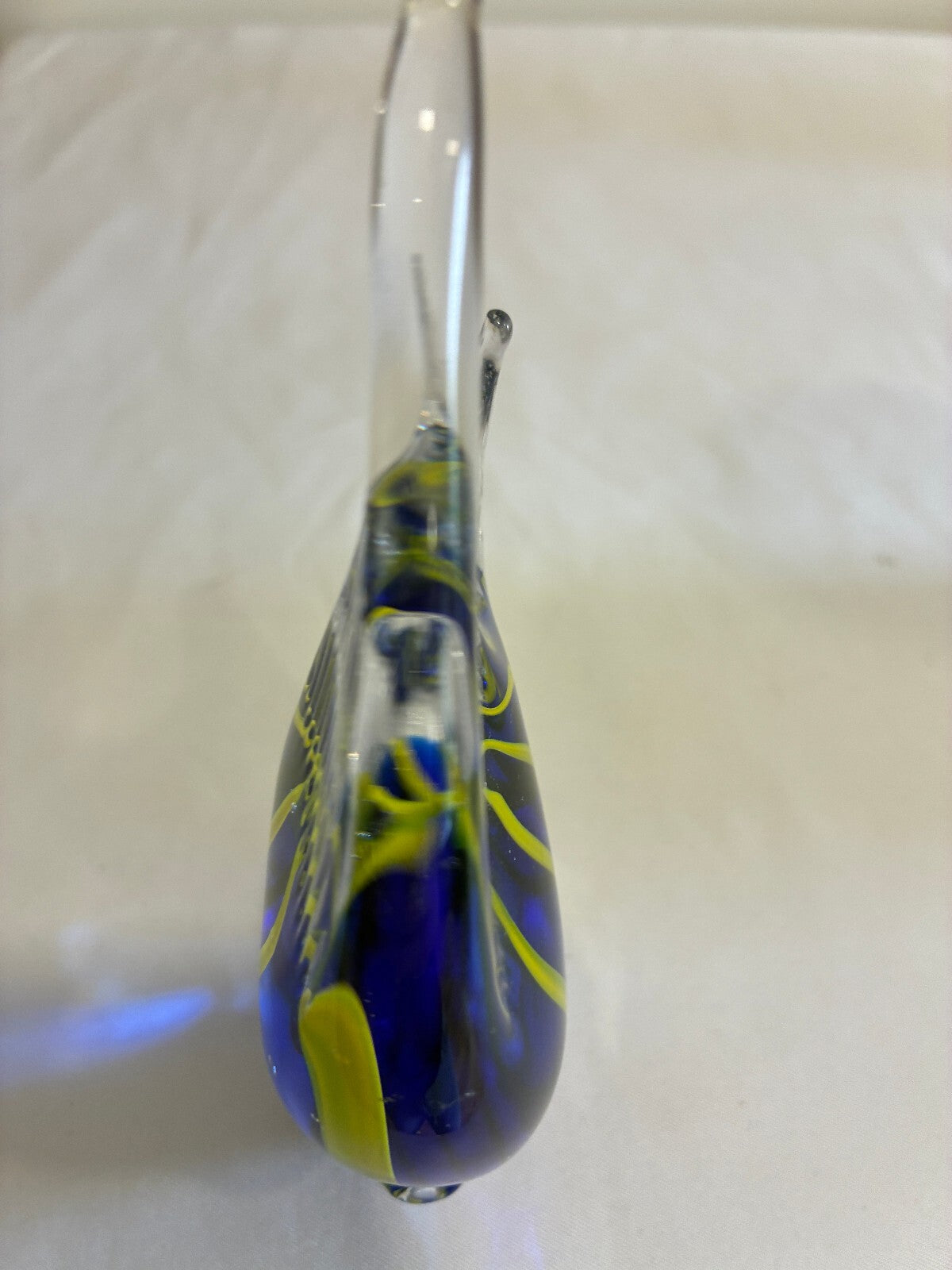 Vintage Art Glass Fish Figurine Blue Yellow Striped Made in Taiwan
