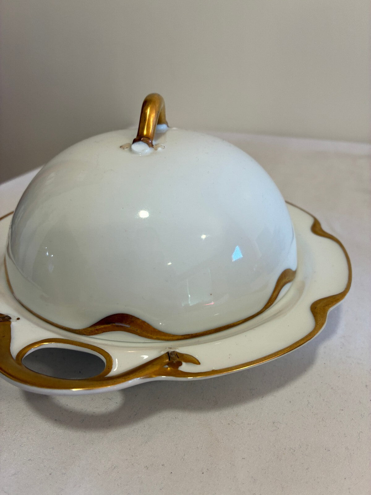Antique Haviland & Co Limoges Domed Butter Dish | Gold Gilt Handles, France