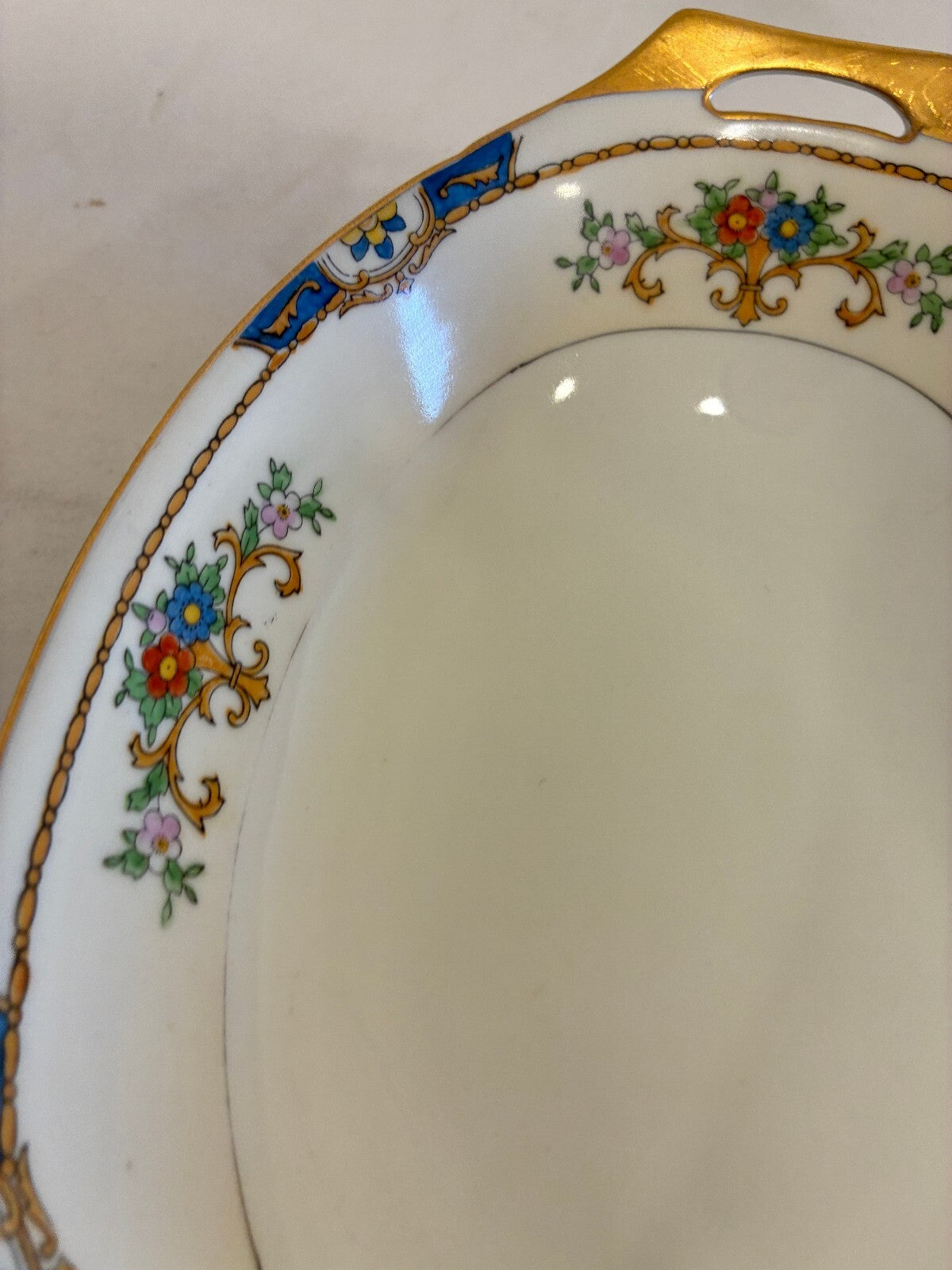 Vintage Meito China Warren Oval Vegetable Bowl, Hand Painted with Gold Handles