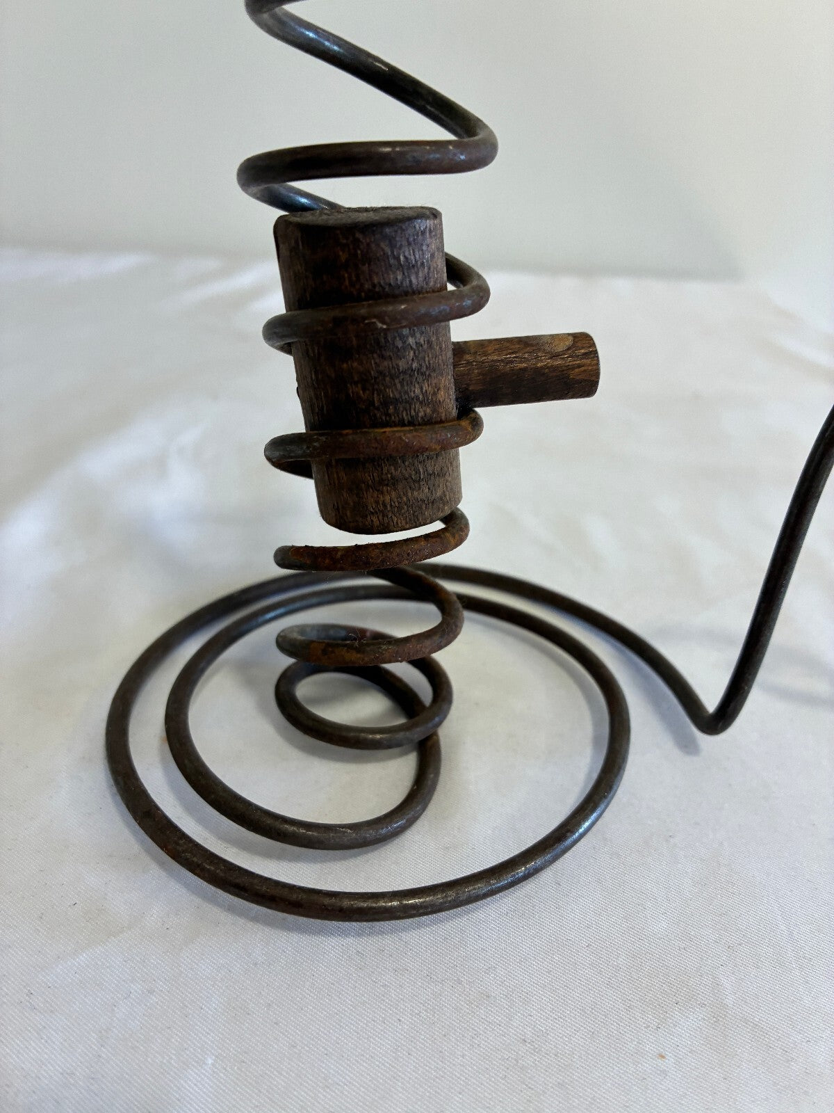 Vintage Spiral Courting Candle Holder, Iron and Wood Adjustable Candlestick