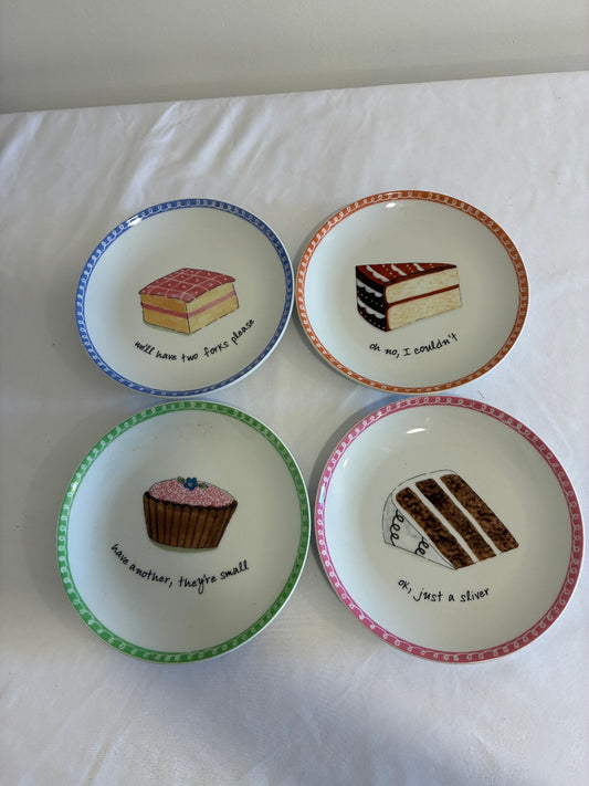 Cute Set of 4 Nancy Green Cake Plates with Funny Dessert Plate Quotes