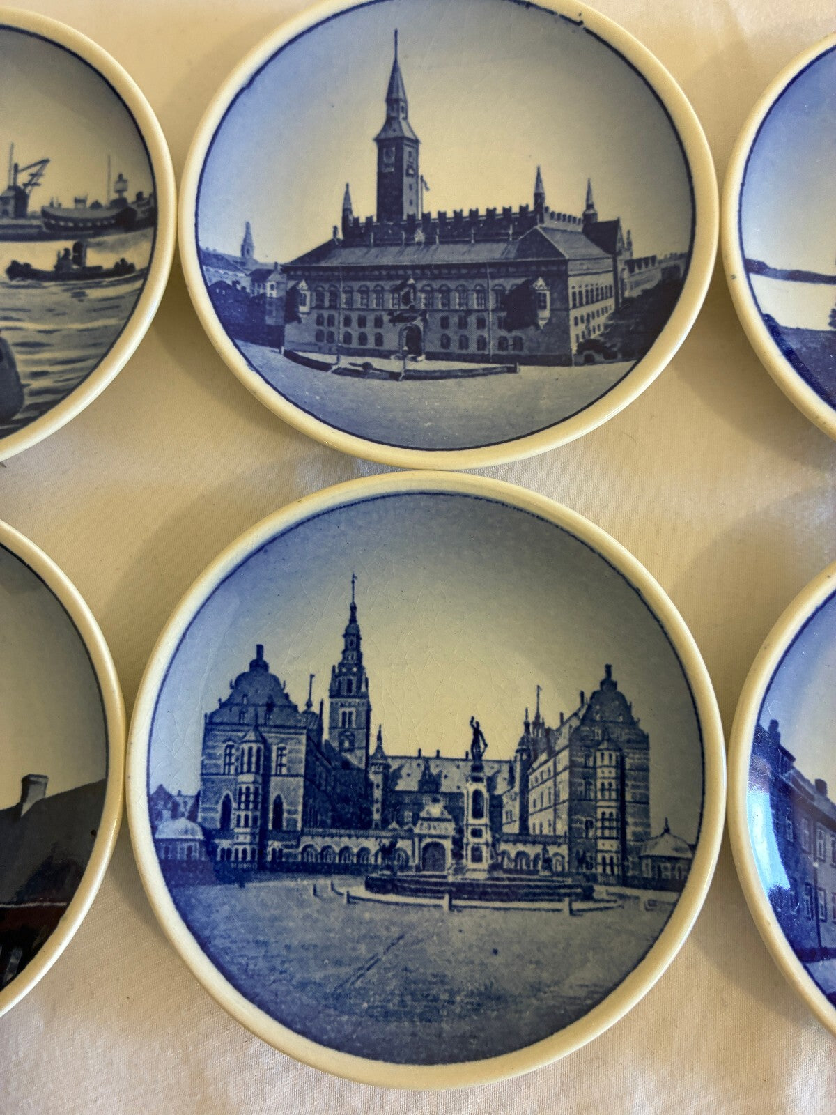 Vintage Danish Blue & White Mini Plates, Set of 6 Copenhagen Landmarks