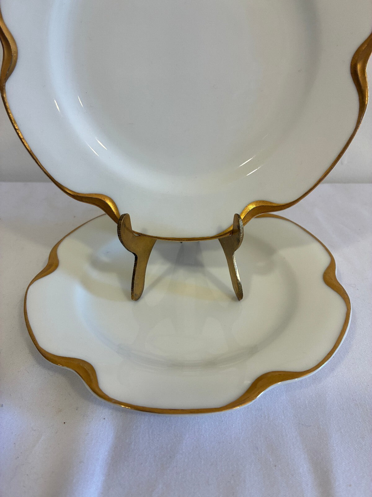 Antique Haviland & Co Limoges Gold Scalloped Rim 6.25" Plates Set of 2 France