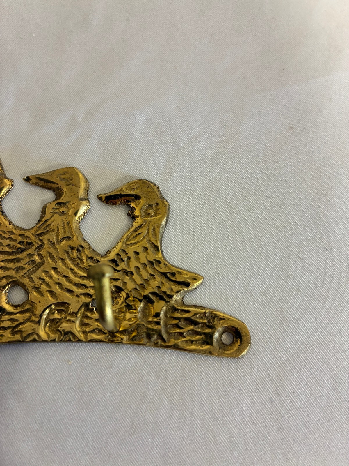Vintage Brass Three Ducks Wall Hook, Double Key Hook Rack, Farmhouse Cottage