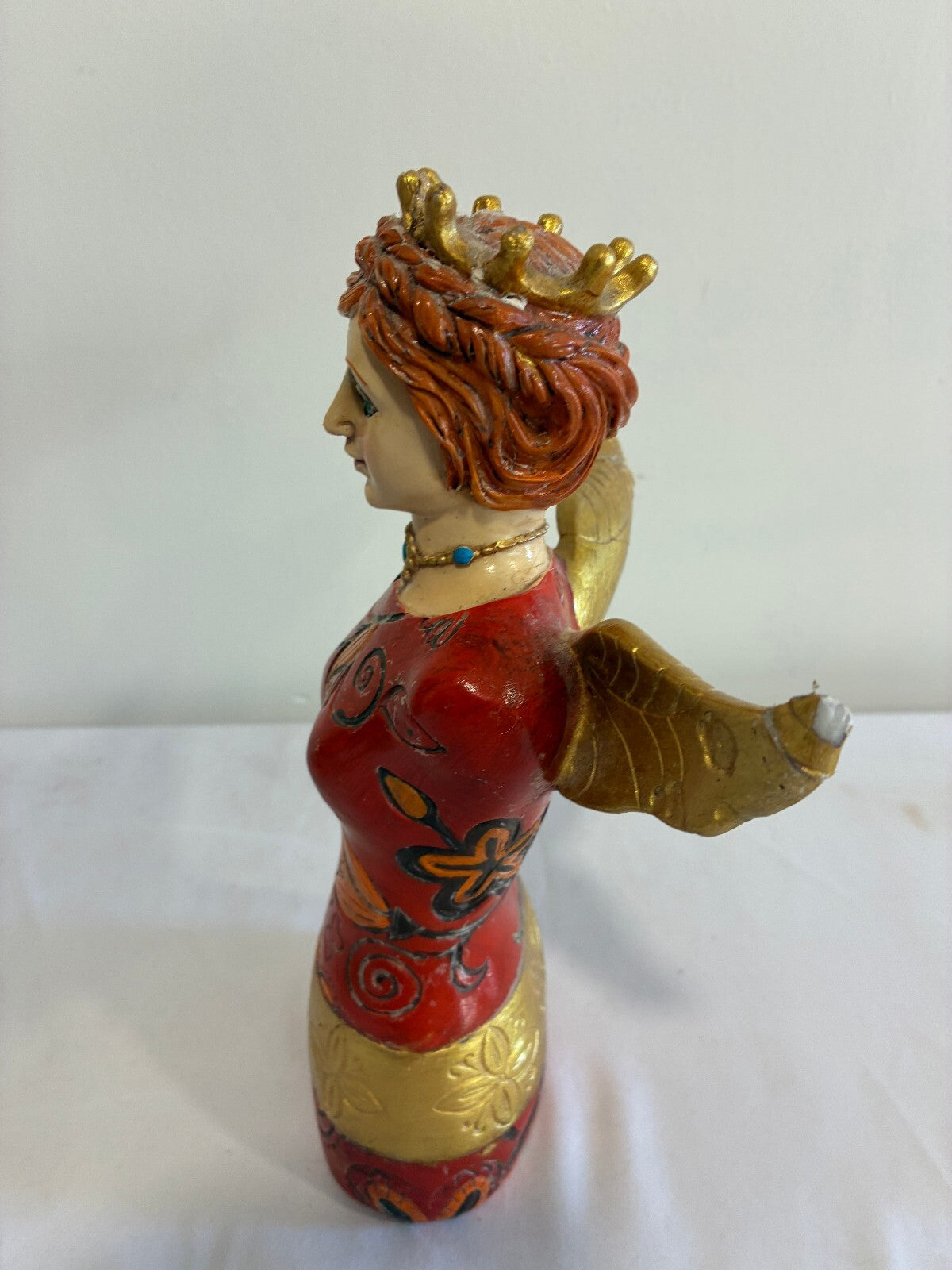 Vintage Angel Figurine Bust with Crown Wings Folk Art Style